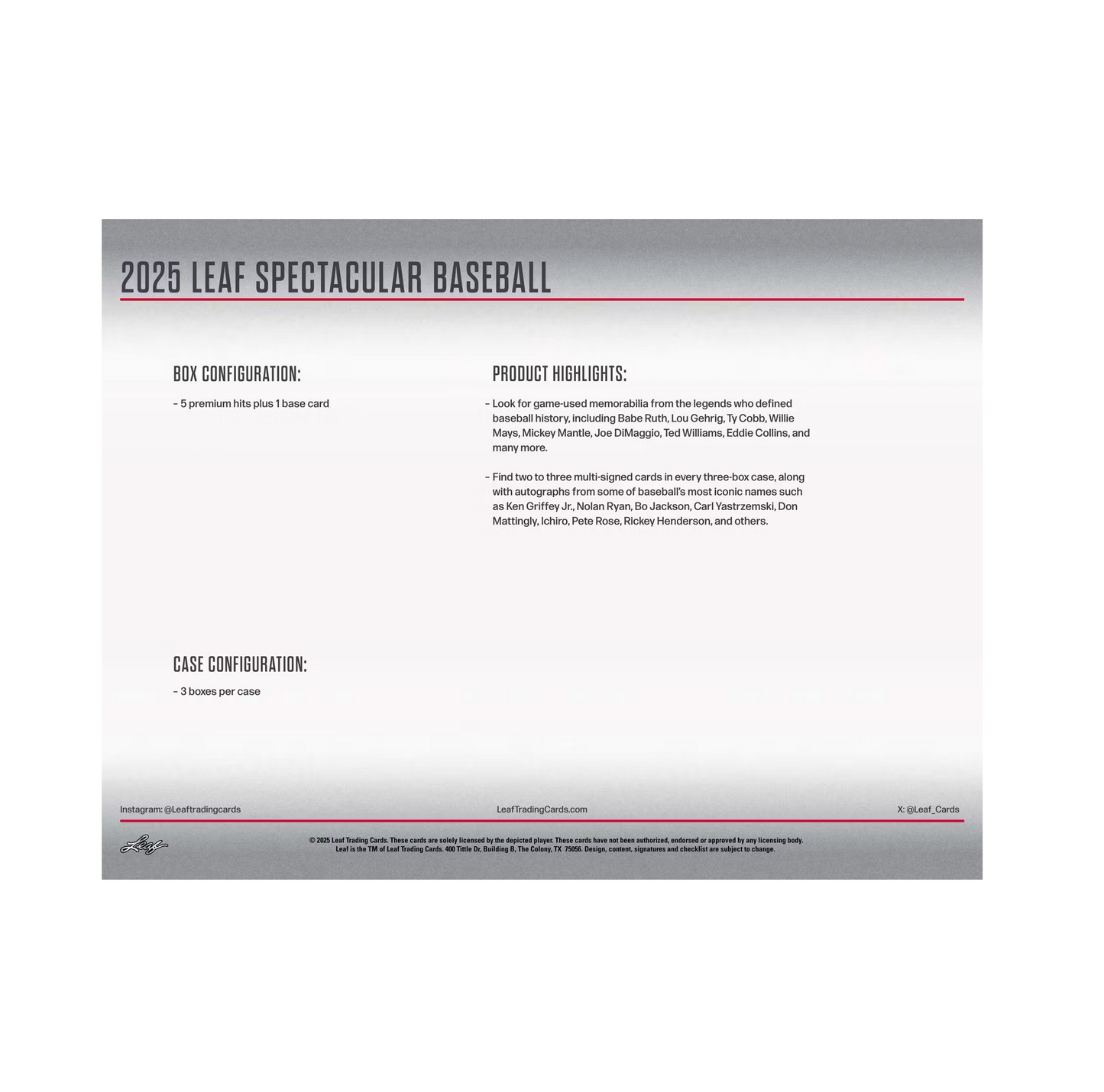 2025 Leaf Spectacular Baseball 3-Box Case