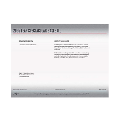 2025 Leaf Spectacular Baseball 3-Box Case