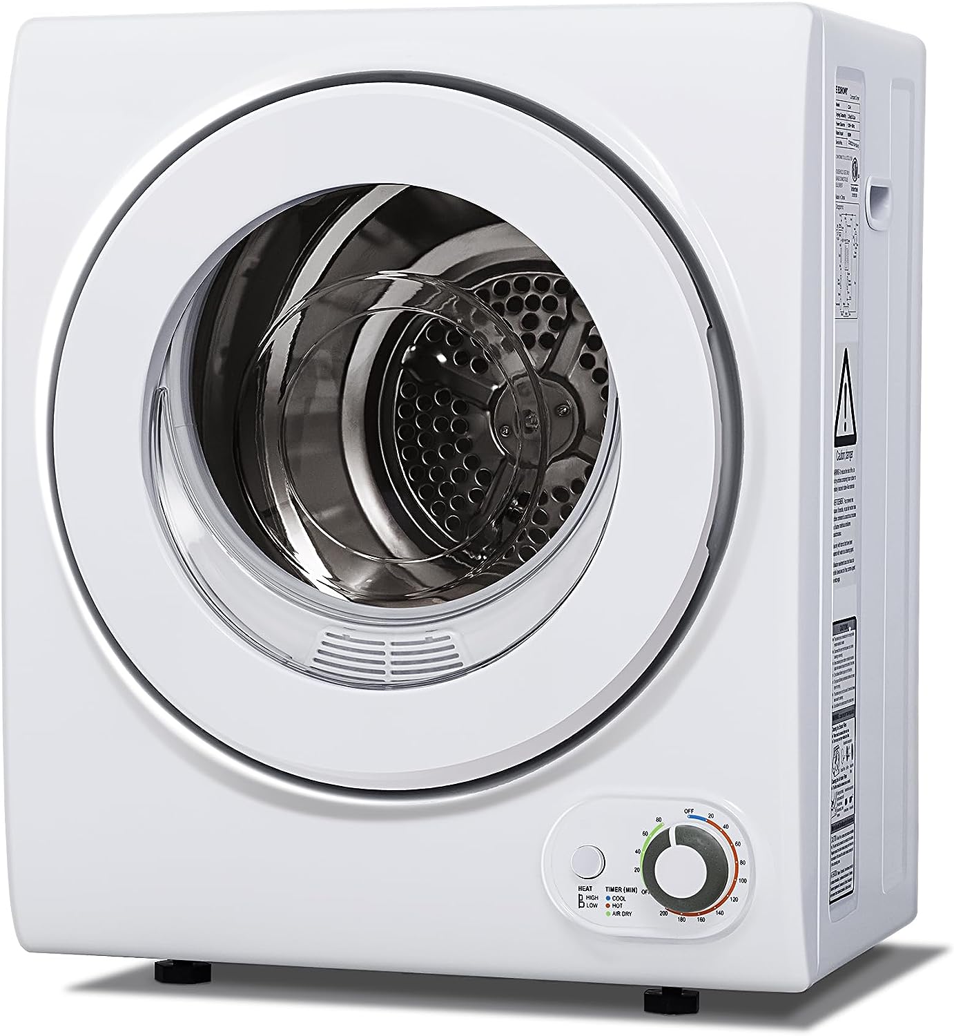 Portable dryer, with a power of 850 watts and a capacity of 1.5 cubic feet. It is compact and quiet in operation, and can be wall-mounted. It is perfect for small spaces.